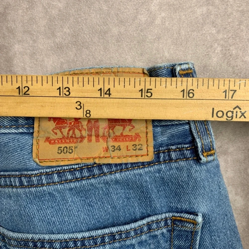 Levis 505 Regular Fit Straight Leg Jeans‎ Mens 34x32 Light Wash Blue Denim 1409